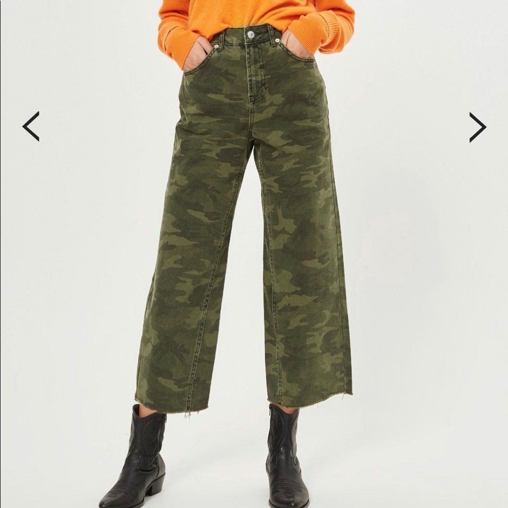 Moto Topshop Camo Khaki Wide Leg Jeans